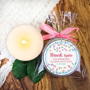 Sprinkle Candle Favor – Baby Sprinkle or First Birthday Guest Gift – Pink Personalized Party Candle