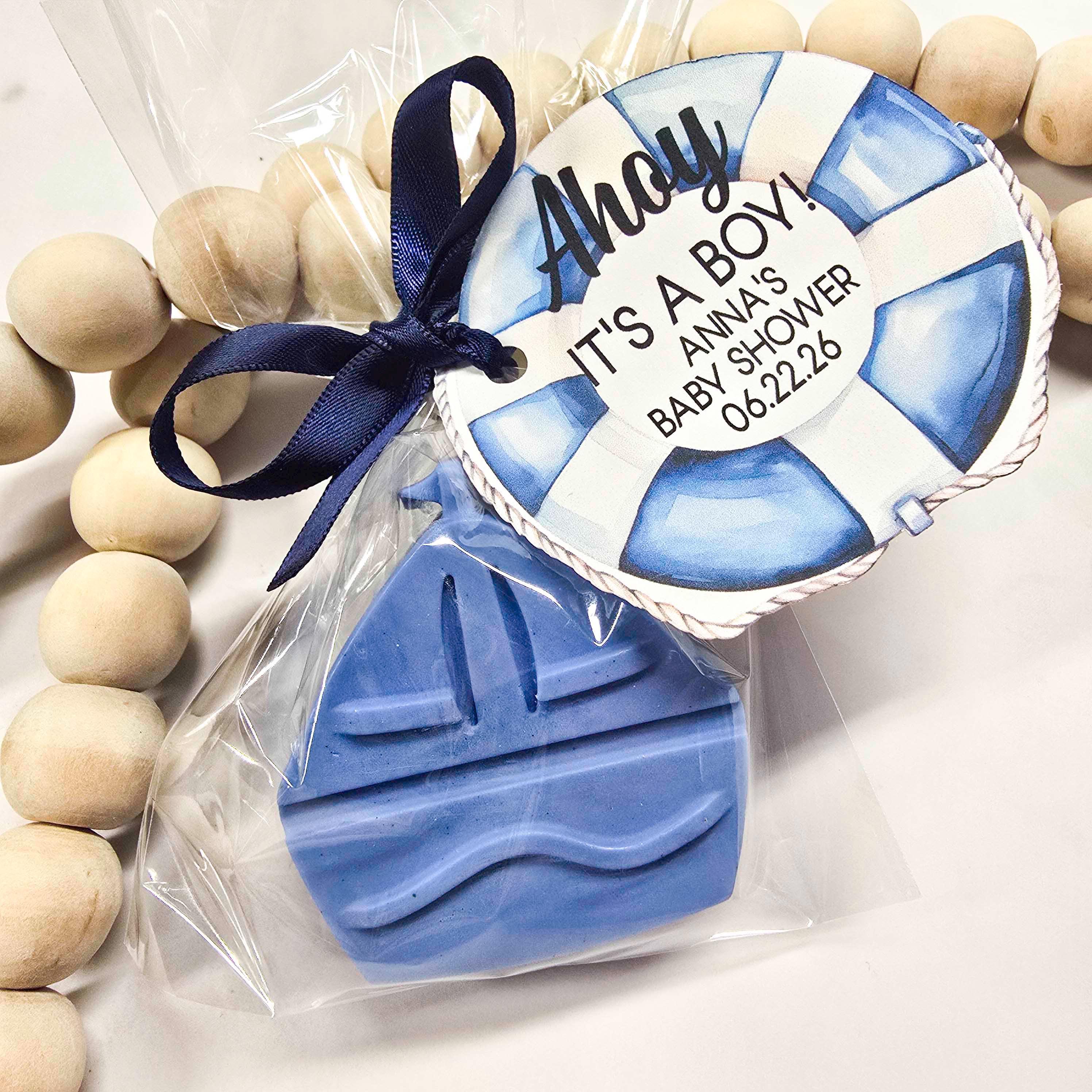 Sailboat Soap Baby Shower Favors: Nautical Blue, Personalized Tag