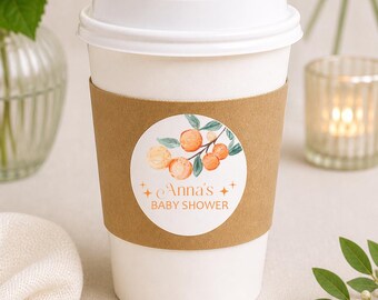 Custom Coffee Cup Kit with Sleeves, Cutie Citrus Baby Shower Favors Set of 12