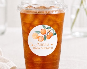 Cutie Citrus Drink Cups with Lids, Baby Shower Favors, Waterproof Sticker Set of 12