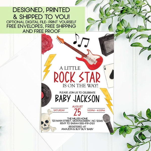 Rock star baby shower invitation - born to rock baby shower invitations - punk baby shower invitations - rock and roll baby shower