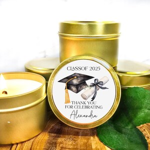 Graduation party favors, grad favors for guests, personalized candle favors, Class of 2025, high school graduation, college, university, 4oz