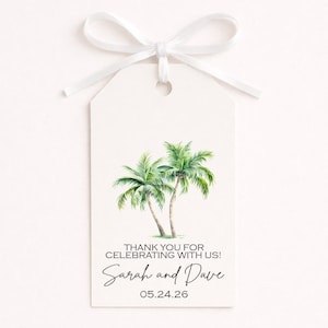 Palm Tree Wedding Favor Tags: Beach Destination, Custom Printed