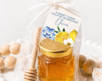 Italian Lemon Honey Jar Favor Kit, Amalfi Wedding or Shower Favor, Personalized Tag
