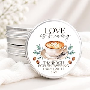 Love is Brewing Soy Candle Favor: Personalized Bridal Shower Gift