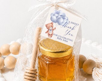 Mini Honey Jar Baby Shower Favors, Blue Teddy Bear DIY Kit