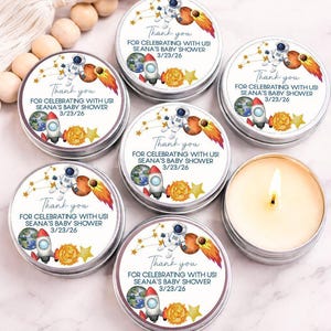 Space Baby Shower Favors: Personalized Soy Candle Party Favors - Set of 10