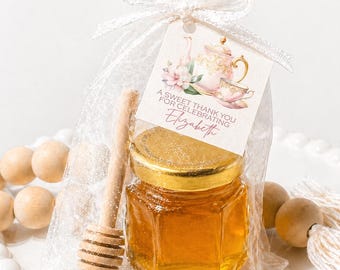 Tea Party Honey Favor Kit, Vintage Bridal or Baby Shower Gift, Personalized Tag