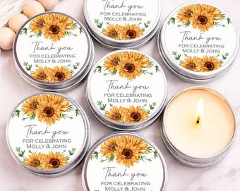 Sunflower Candle Favors, Personalized Rustic Bridal Shower Thank You Gift