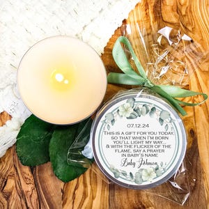 Prayer Candle Baby Shower Favor • Greenery Baby Shower Gift • Bulk Baby Shower Candles • Personalized Party Favor for Guests - Religious