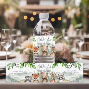 Woodland Baby Shower Water Bottle Labels: Forest Animals, Rustic Party Decor