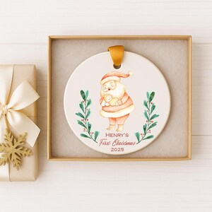 Baby’s First Christmas Ornament • Personalized Santa Keepsake • Custom Name Holiday Gift • New Baby Decor 2025
