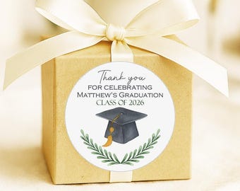 Graduation Party Favor Tags or Stickers, Personalized Class of 2026 Labels