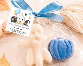 Halloween Baby Shower Favors | Fall Blue Pumpkin Ghost Soap Set | Personalized Little Boo Favors