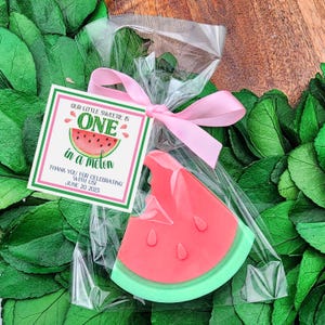 One in a Melon Party Favors – Watermelon First Birthday Soap Gift – Personalized Favor with Tag & Bow – Summer Baby Shower Gift Idea