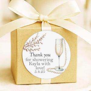Personalized Prosecco & Pearl Favor Stickers: Bridal Shower Tags