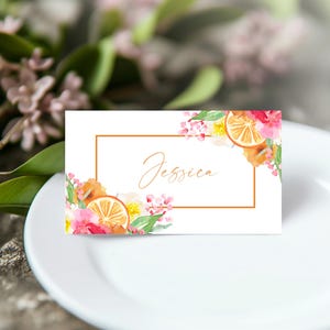 Main Squeeze Place Cards – Personalized Citrus Floral Escort Cards – Printed Name Cards for Bridal Shower, Wedding, or Party Table Settings