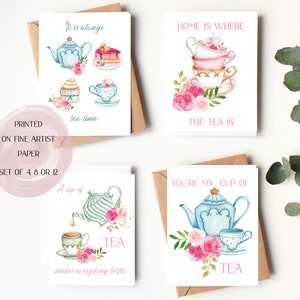 Tea note card set- just because tea card -  afternoon tea cards - tea time thank you cards - tea lovers card-  shipped card