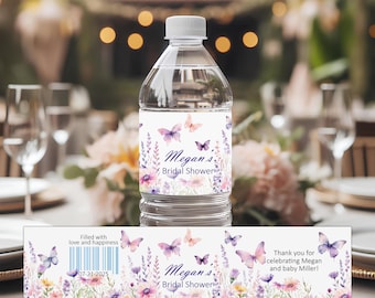 Butterfly Baby Shower Water Bottle Labels: Personalized Garden Theme -Set of 10
