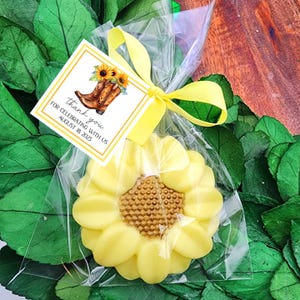 Sunflower Boots Soap Favors – Rustic Bridal Shower or Country Wedding Favor – Personalized Tag & Bow – Western Sunflower Party Gift