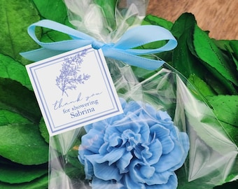 Something Blue Shower Soap Favors – Dusty Blue Wedding or Baptism Gift – Baby or Bridal Favor – Blue Floral with Tag & Bow