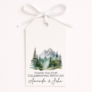 Personalized Mountain Favor Tags Printed, Rustic Outdoor Wedding Adventure Thank You Labels