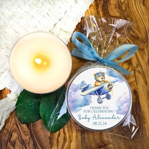 Airplane Bear Candle Favor – Aviation Baby Shower Guest Gift – Flying Bear First Birthday Favor
