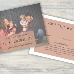 Certificat-cadeau de photographie, cadeau de séance photo, modèle de canva de certificat-cadeau, carte-cadeau de photographie