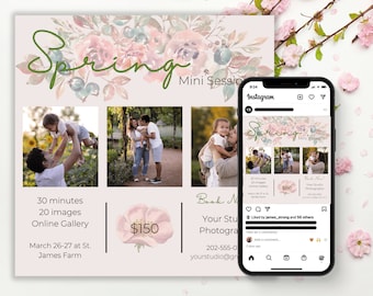 Spring Mini Session Instagram Template, Photographer Marketing (Canva)