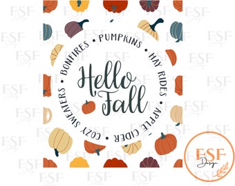 Hello Fall Pumpkin SVG, Download digitale, Raccolta di zucche