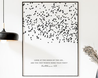 Christian Faith Poster Matthew 6:26, Modern Bible Verse Wall Art, Physical Poster, Scripture Minimalist Modern home decor