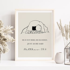 Bible Verse Printable Wall Art Religious Easter Matthew 28:6, Scripture Print, Christian Faith Poster, Church Decor, Empty tomb, He is risen