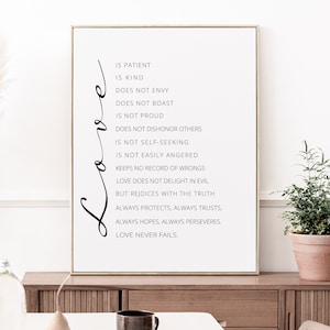 Love is Patient, Love is Kind - 1 Corinthians 13:4-8 Bible Verse Print, Christian Wall Art, Scripture Decor, Wedding Gift, Printable Art