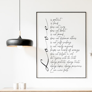 1 Corinthians 13 Love is Patient, Marriage Scripture - Printable Calligraphy Poster