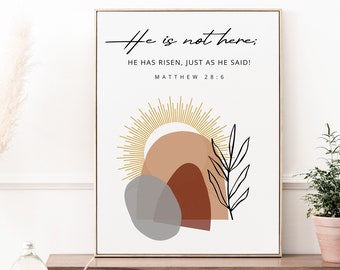 Matthew 28:6 He is Risen, Easter Gift, Bible Verse Printable Wall Art