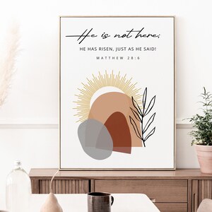 Matthew 28:6 He is Risen, Easter Gift, Bible Verse Printable Wall Art