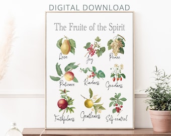 Bible Verse Printable Wall Art Galatians 5:22, 23, Fruit of the Spirit, Printable Scripture Christian Faith Poster