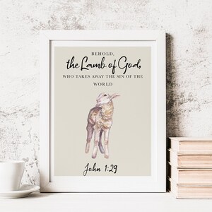 Behold the Lamb of God, John 1:29 - Easter Scripture Print, Watercolor Lamb Art, Christian Home Decor, Printable Wall Art