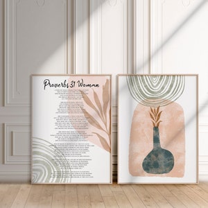 Moederdag afdrukbare quote - Set van 2 christelijke abstracte boho digitale posters - Spreuken 31 vrouw.