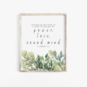 2 Timotheus 1:7 Gott hat uns Geist der Angst nicht gegeben - Aquarell Botanische Wand Kunst Printable