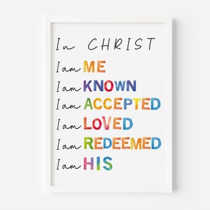 In Christ, I Am Me&quot; - Inspirational Digital Watercolor Art for Kids - Biblical Identity in Christ