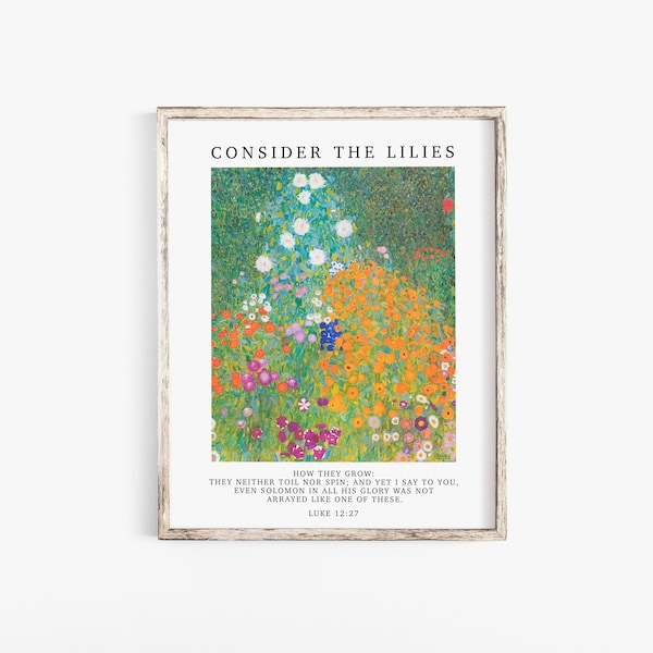 Luke 12:27 Consider the lilies Bible Verse Wall Art Print Modern Christian Art GG330