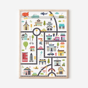 Schulposter zum Ausdrucken - Ein bunter Stadtplan für Kinder