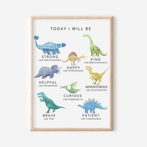 Positive Affirmation Poster for boys - Dinosaurs Boy's Nursery Poster - Boys Bathroom Print