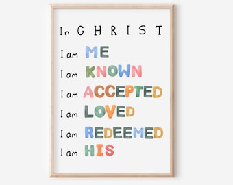 I Am Known, Accepted, and Loved" - A Digital Christian Watercolor Poster for Children - Biblical Identity in Christ.