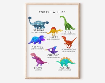 Positive Affirmations Poster for Children, Kids Affirmations Wall Art, Dinosaurs Nursery Poster, Kids Bathroom Print, Montessori Poster