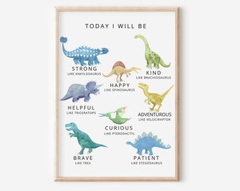 Positive Affirmation Poster for boys - Dinosaurs Boy's Nursery Poster - Boys Bathroom Print