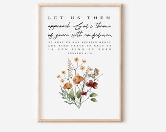 Hebrews 4:16 Let us approach God's throne, Bible Verse Printable Wall Art