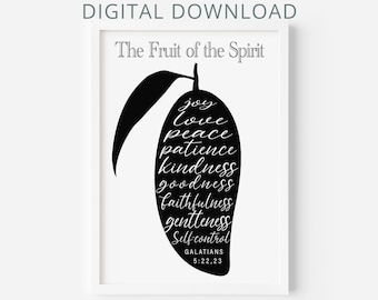 Bible Verse Printable Wall Art Galatians 5:22 23, Fruit of the Spirit, Printable Scripture Christian Faith Poster home decor, Baptism Gift