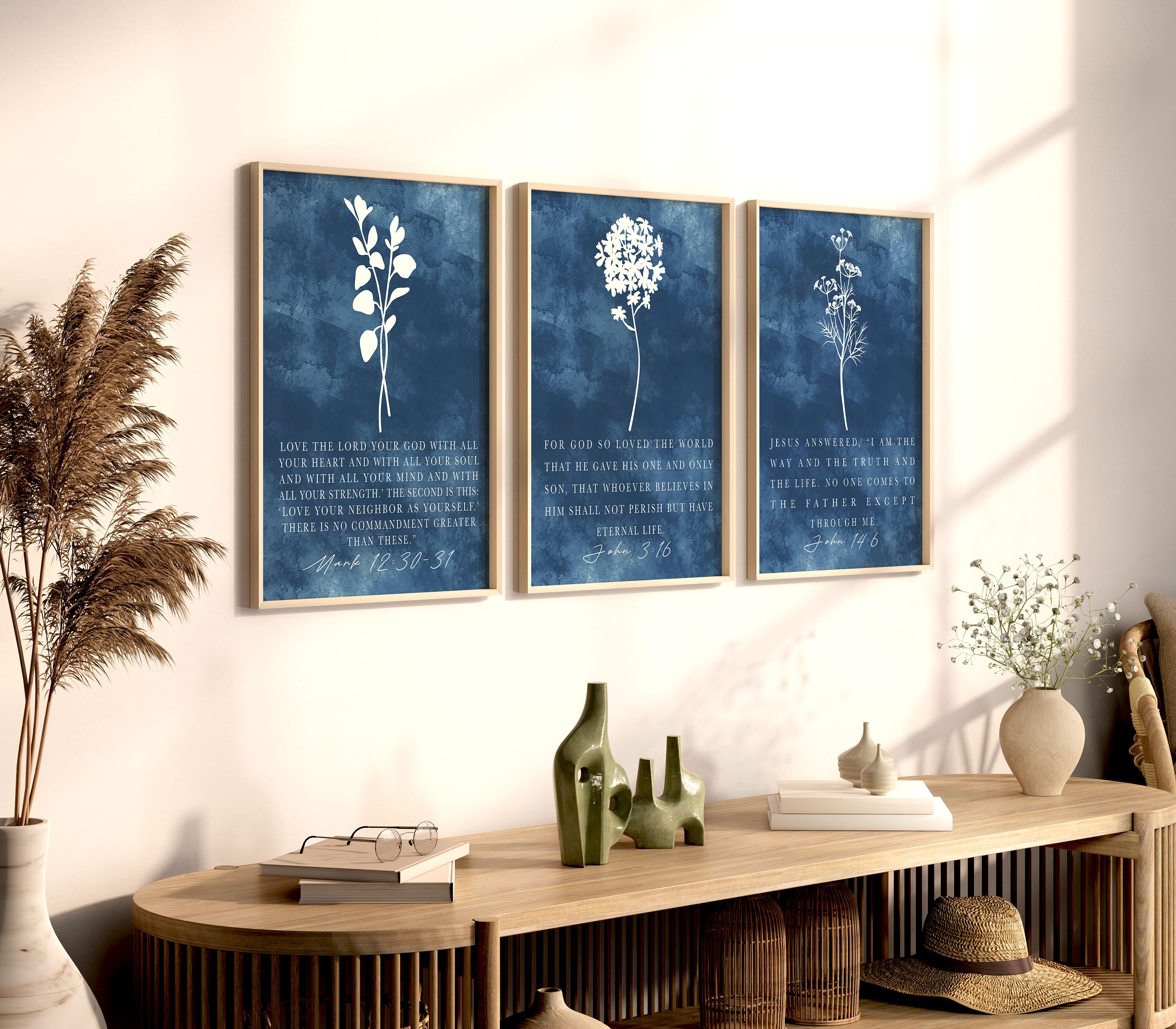 Set of 3 Christian Navy Blue Printable Wall Art Posters, Religious ...